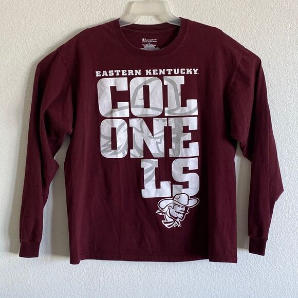 CHAMPION Men’s Maroon Eastern Kentucky Colonels Long Sleeves T Shirt Size L - Picture 1 of 5